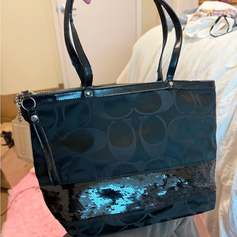 Coach Black Signature Tote with Sequins very rare
